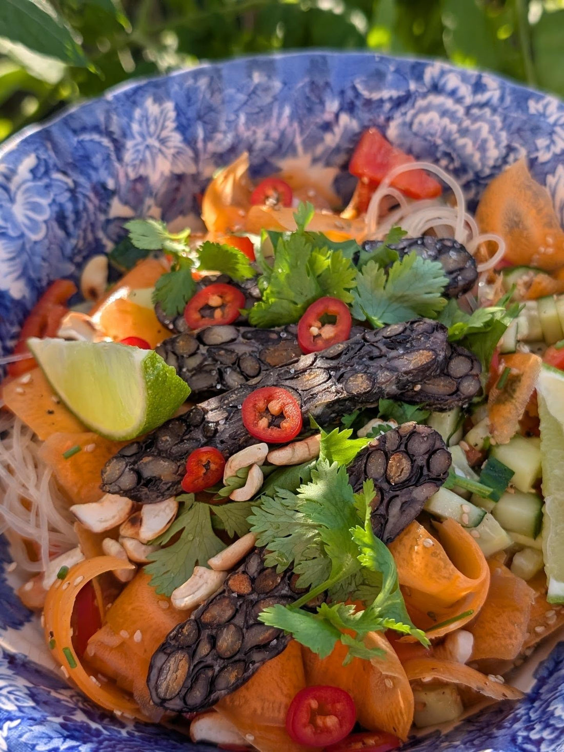 Miso-Limetten-Glasnudelsalat mit Schwarze-Bohnen-Tempeh