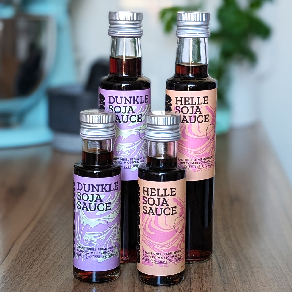 Lazybean Sojasauce Familie 100ml und 250ml — hell, dunkel, unpasteurisiert